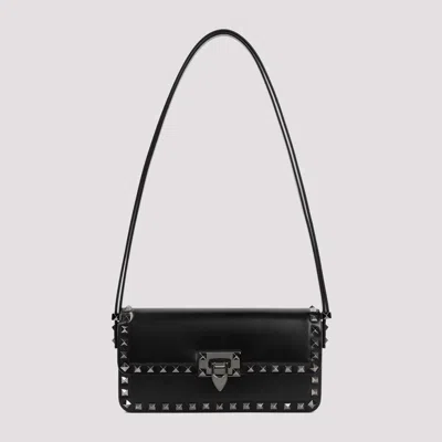 Shop Valentino Black Calf Leather Ew Rockstud Shoulder Bag