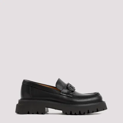 Shop Ferragamo Black Calf Leather Florian Loafers