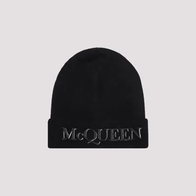 Shop Alexander Mcqueen Black Cashmere Hat With Logo