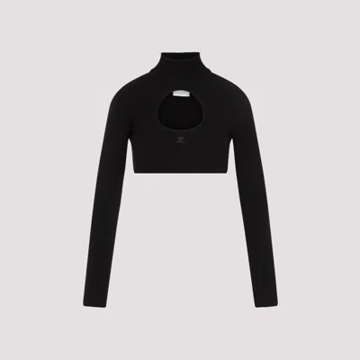 Shop Courrèges Black Circle Mock Neck Cropped Sweater
