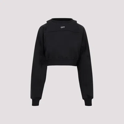 Shop Off-white Black Cotton Off Stamp Round Crop Crewneck Sweater