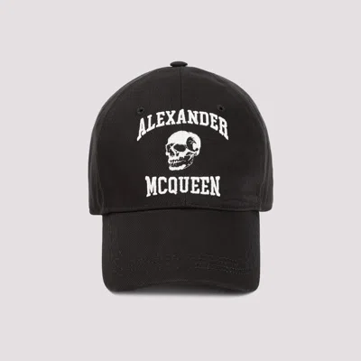 Shop Alexander Mcqueen Black Cotton Varsity Skull Logo Hat