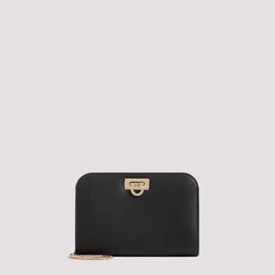 Shop Ferragamo Black Diana Mini Calf Leather Handbag