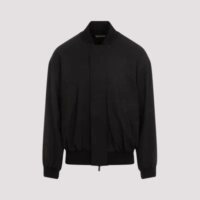 Shop Fear Of God Black Double Layer Silk-wool Bomber Jacket