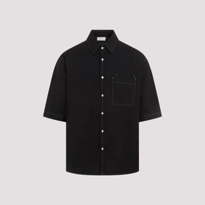 Shop Lemaire Black Double Pocket Ss Cotton Shirt