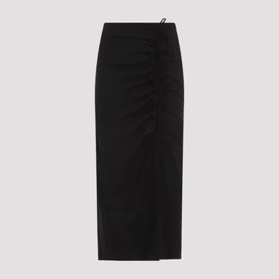 Shop Ganni Black Drapey Melange Midi Skirt