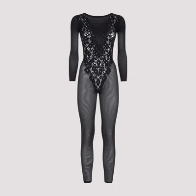 Shop Wolford Black Flower Lace Polyamide Jumpsuit
