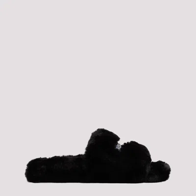 Shop Balenciaga Black Furry Polyester Slides