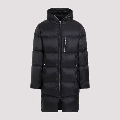 Shop Moncler X Rick Owens Black Gimp Quilted Hooded Coat