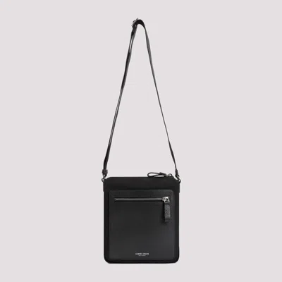 Shop Giorgio Armani Black Grained Leather Shoulder Bag