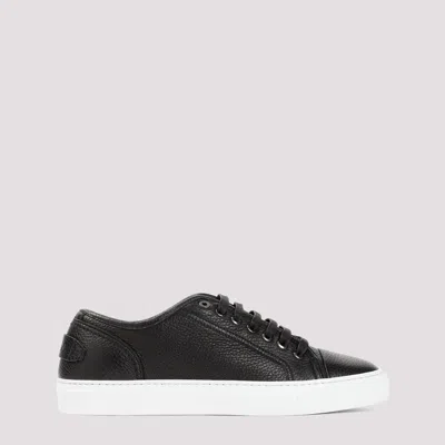 Shop Brioni Black Grained Leather Sneakers