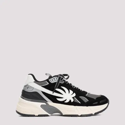 Shop Palm Angels Black Grey The Palm Leather Runner Sneakers