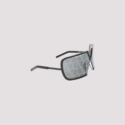 Shop Valentino Black Iron Romask Monogram Pattern Metal Sunglasses