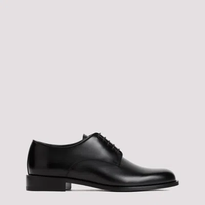 Shop Giorgio Armani Black Laced Bull Leather Shoes