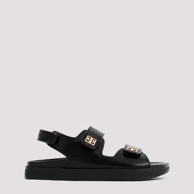 Shop Givenchy Black Leather 4g Strap Flat Sandals