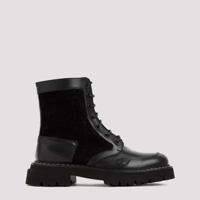 Shop Ferragamo Black Leather And Suede Iuri Boots