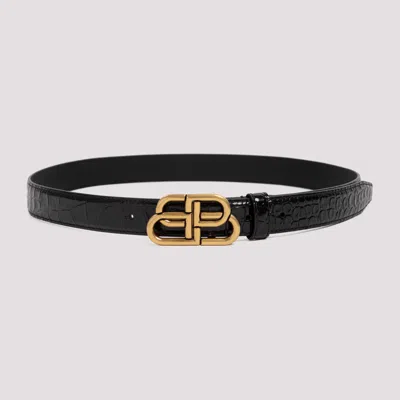 Shop Balenciaga Black Leather Bb Thin Belt
