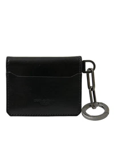 Shop Dolce & Gabbana Black Leather Bifold Logo Card Holder Keyring Wallet