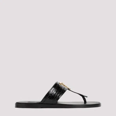 Shop Tom Ford Black Leather Flat Sandals