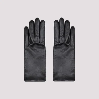 Shop Saint Laurent Black Leather Gloves