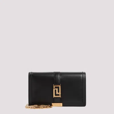 Shop Versace Black Leather Greca Goddess Mini Bag