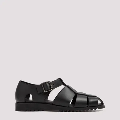 Shop Paraboot Black Leather Pacific Buckle Sandals