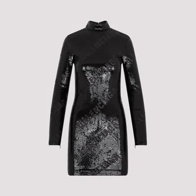 Shop Balenciaga Black Mat Turtleneck Polyamide Dress