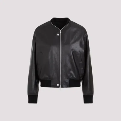 Shop Jil Sander Black Ovine Leather Bomber Jacket