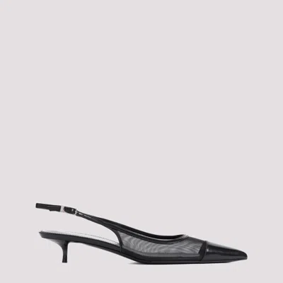 Saint Laurent Oxalis Patent Leather-trimmed Mesh Slingback Pumps In Black