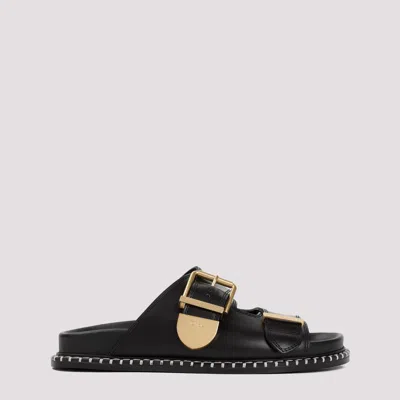 Shop Chloé Black Rebecca Leather Flat Sandals