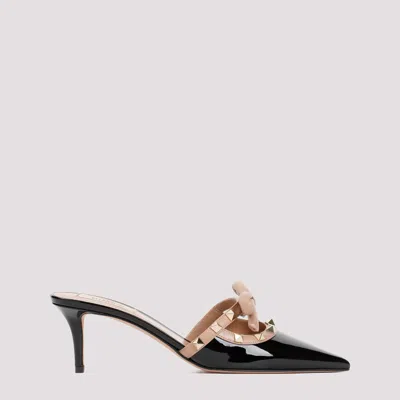 Shop Valentino Black Rose Cannelle Rockstud Patent Calf Leather Mules
