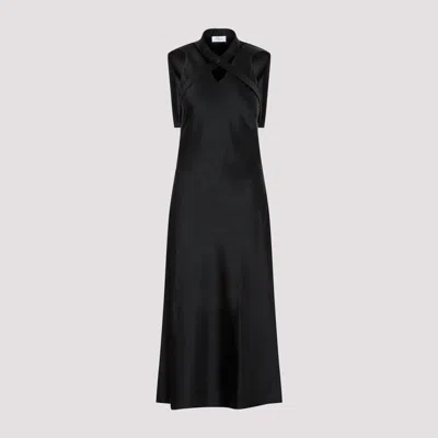 Shop Off-white Black Satin Buckle Triacetate Long Dress