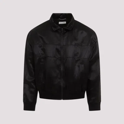 Shop Saint Laurent Black Satin Teddy Viscose-silk Jacket