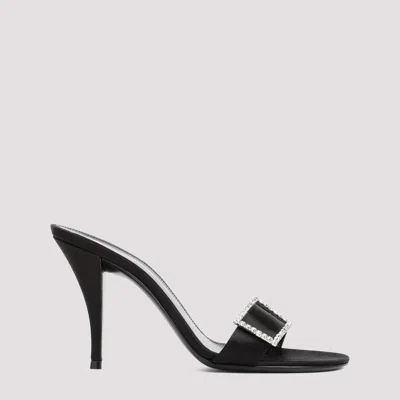 Shop Saint Laurent Black Silk Bridget Mule