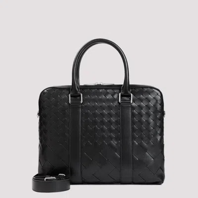 Shop Bottega Veneta Black Silver Calf Leather Handbag