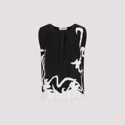 Shop Lanvin Black Sleeveless Pleated Polyester Top