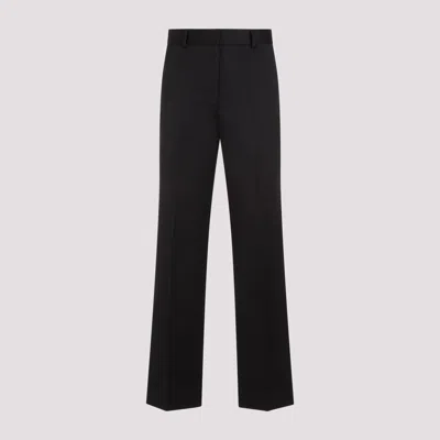 Shop Totême Black Straight Satin Cotton Linen Trousers
