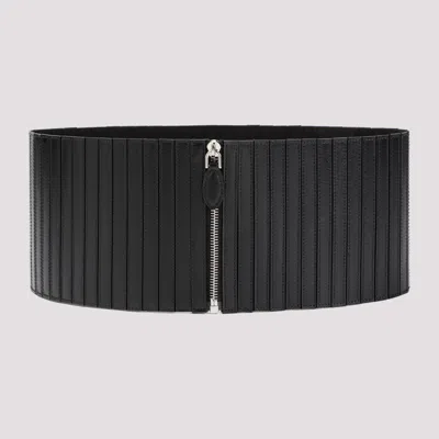 Shop Alaïa Black Stripes Corset Calf Leather Belt