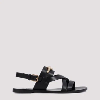 Shop Valentino Black Vlogo Gate Calf Leather Sandals