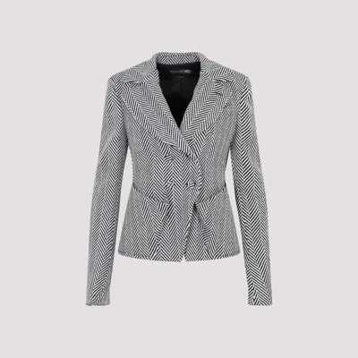 Shop Tom Ford Black White Chevron Fitted Acetate Jacket