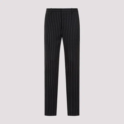 Shop Alexander Mcqueen Black Wool Pinstripe Pants