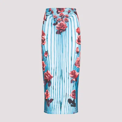 Shop Jean Paul Gaultier Blue And Red Body Morphing Long Skirt In Multicolour