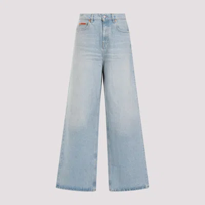 Shop Martine Rose Blue Bleached Wash Cotton Extended Wide Leg Jeans