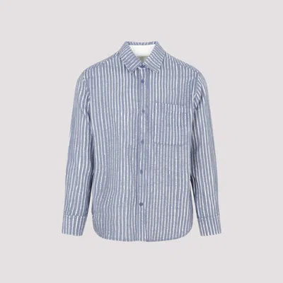 Shop Craig Green Blue Chalk Hand-frayed Stripe Cotton Shirt
