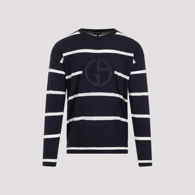 Shop Giorgio Armani Blue Cotton And Cashmere Sweater