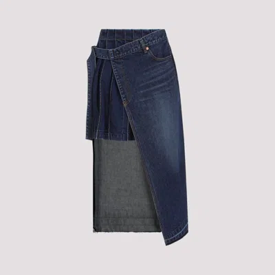 Shop Sacai Blue Cotton Denim Skirt