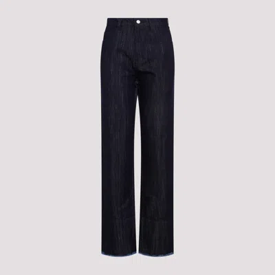 Shop Victoria Beckham Blue Indigo Cotton Cropped High Waist Tapered Jeans