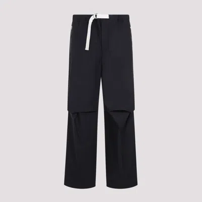 Shop Jil Sander Blue Navy Cotton Trousers