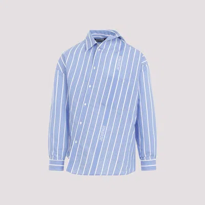 Shop Jacquemus Blue Silk La Chemise Cuadro Shirt