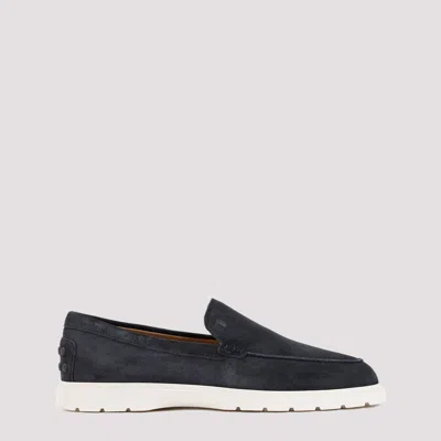 Shop Tod's Blue Suede Leather Loafers